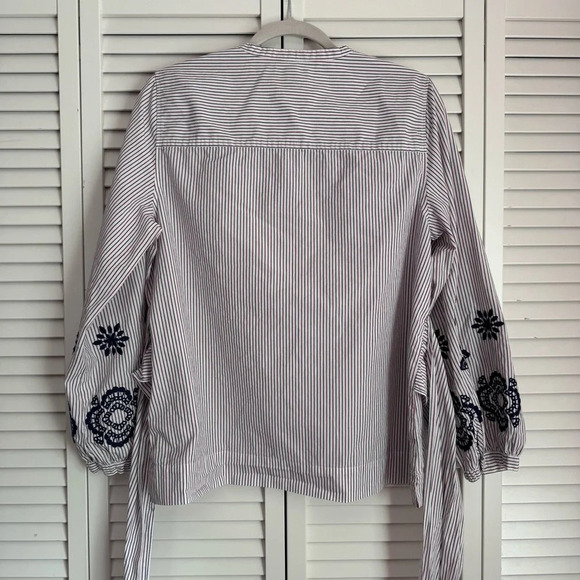 J. CREW Embroidered Sleeves Tie Front Tunic Shirt Blouse Multi Color Size Medium - Picture 10 of 11